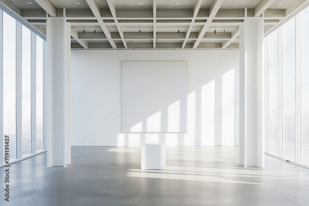 Aufkleber empty interior of a modern art gallery. white canvas. created with generative ai technology