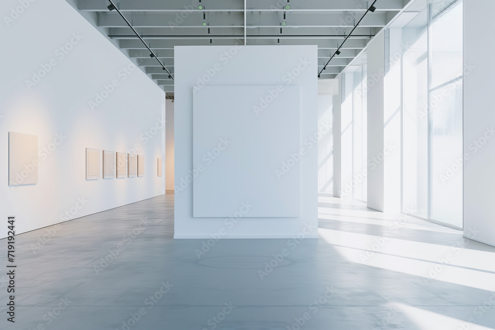 Aufkleber empty interior of a modern art gallery. white canvas. created with generative ai technology