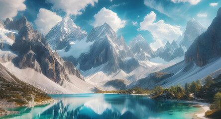 beautiful view mountain cover with snow