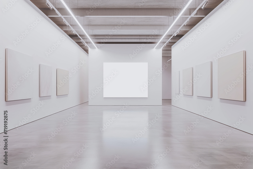 Aufkleber empty interior of a modern art gallery. white canvas. created with generative ai technology
