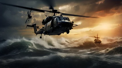 Zelfklevend Fotobehang military war helicopters over the ocean © Ziyan