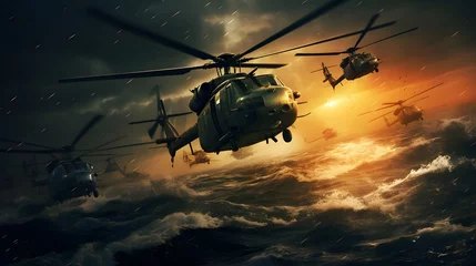 Fotobehang military war helicopters over the ocean © Ziyan