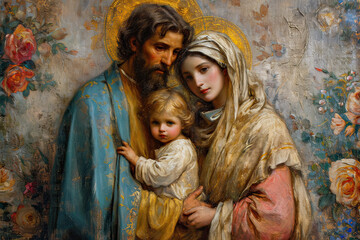 The Blessed Trio- Holy Family in Religious Serenity