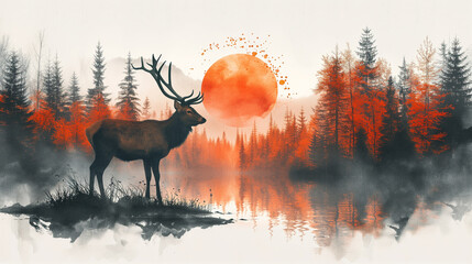 Illustration of Deer in double exposure.