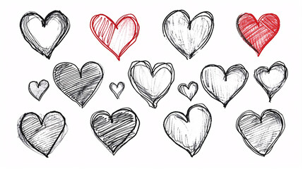 Vector illustration. Hand drawn hearts on white background.