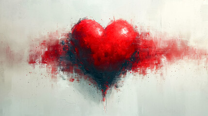 Watercolor painted red heart on white background. Digital art painting, grunge background. - obrazy, fototapety, plakaty