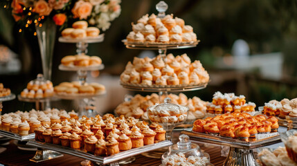 Fototapeta premium Dessert table at a wedding reception.