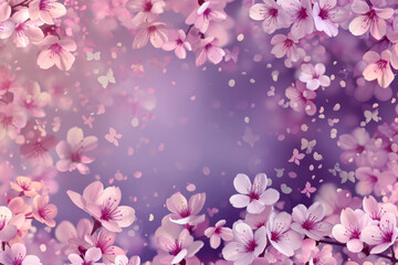 Color Sakura Vector Panoramic Transparent Background. Blossom Soft Backdrop. 