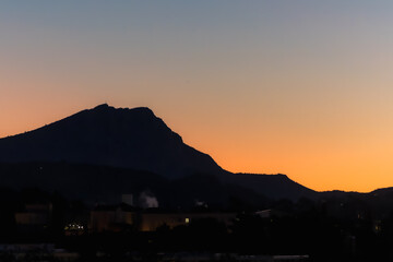 the Sainte Victoire mountain in the light of a winter morning