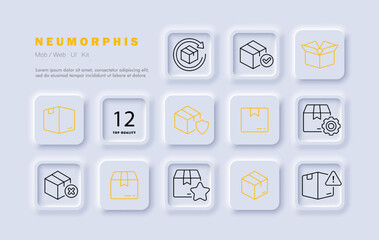 Boxes set line icon. Delivery, packaging, storage, warehouse, cardboard, box, gift, packaging. Neomorphism style. Vector line icon for business and advertising