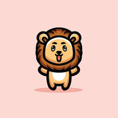 Cute Lion Cartoon Mascot Animal Vector Logo Design illustration