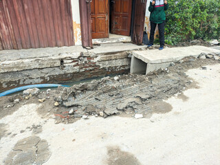 a roadside ditch construction work