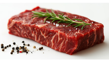 Raw fresh Beef Steak with rosemary, salt and peppercorns.