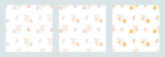 Easter bunny with an egg, seamless pattern set