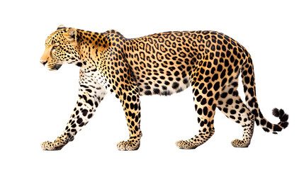 Large Leopard Walking on White Background