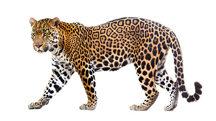 Majestic Leopard Walking on White Background