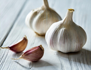 Fresh whole bulb of garlic and cloves on a white table close up4 - Copy.jpg