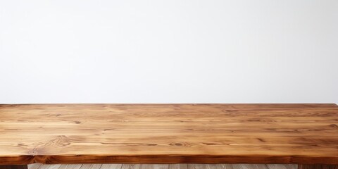 Elm wood table, handcrafted and white background.