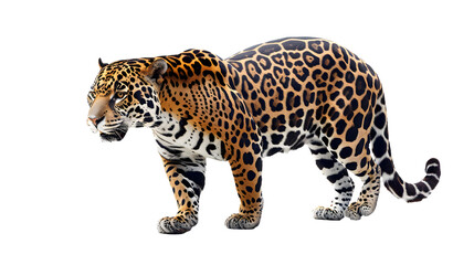 Majestic Leopard Walking on White Background