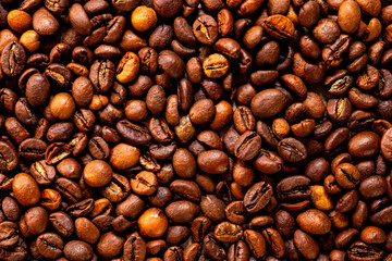 Coffee background texture - coffee beans close up