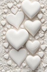 Obraz premium Elegant white hearts on a white background.