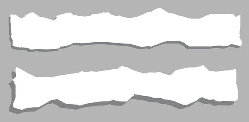 2 set of Torn sheets of paper. Torn paper strips. White ripped paper strips collection. Realistic paper scraps with torn edges. Sticky notes, shreds of notebook pages with background.