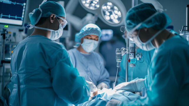 Im OP oder Operationssaal mit verschiedenen &Auml;rzten und moderner Technik