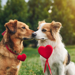 Valentine's Tails. Heartwarming Moments of Two Love-Struck Dogs on Cupid's Day.