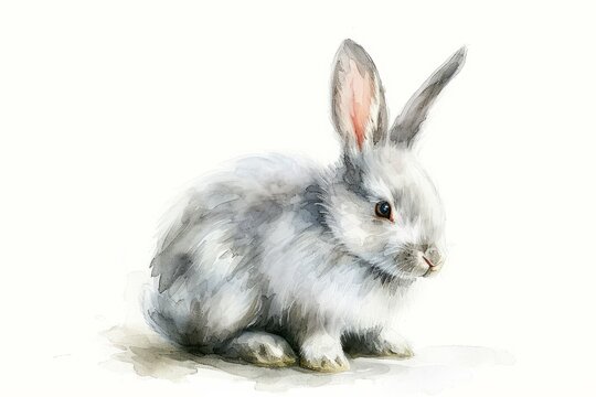 Cute watercolor bunny isolated on a white background. AI generative