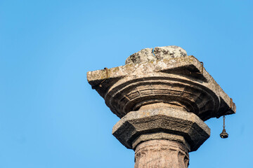 Detail of the capital of a stone pillar at the ancient Chennakeshava temple in Belur, Karnataka.