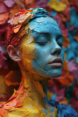 Surreal beauty: a face adorned with colorful texture