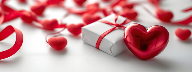 White Box With Red Ribbon - Gift Packaging for Special Occasions. Generative AI.