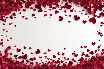 Burgundy Papercut Vector Transparent Panoramic Backgound. Falling Heart Texture. 