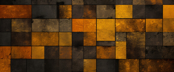 squares and squares textured background, in the style of dark yellow and bronze