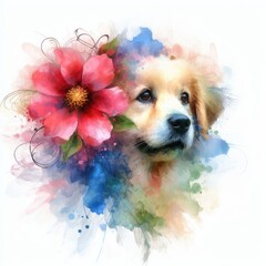 golden retriever puppy with flower