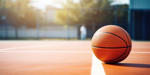 Orange Basketball Close-up on a Sunny Outdoor Court. Generative AI