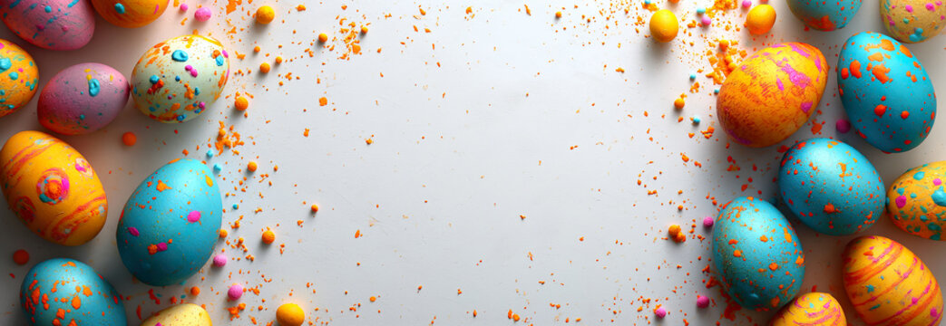Group of Colorful Eggs With Sprinkles - Festive and Vibrant Easter Treats for All Ages. Generative AI.