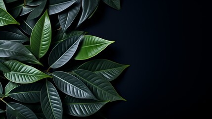 Dark blue tropical leaf textures for abstract nature background with copy space