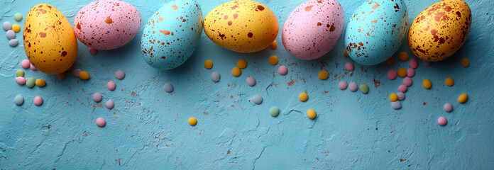 Group of Sprinkled Eggs on Blue Background. Generative AI.