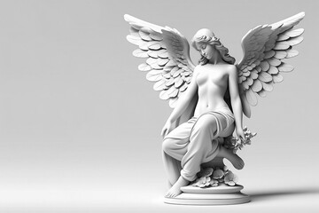 Beautiful white angel with wings. Sculpture.