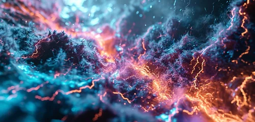 Papier Peint photo Lavable Photographie macro Electric currents surging on modern tech, an ultra-real 8K masterpiece with electrifying gradient hues.