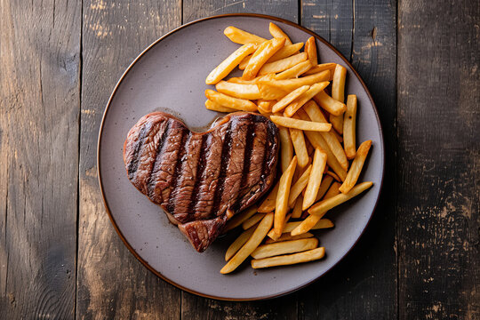 Heart shaped beef steak and fries Valentine's day romantic meal