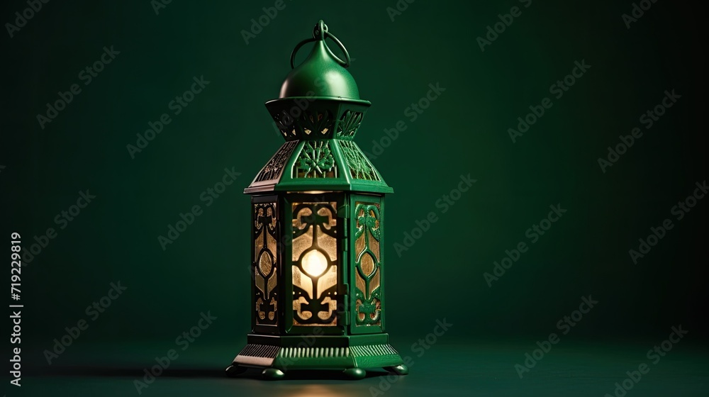 Wall mural ramadan blue lantern islamic ornament blurry bokeh background