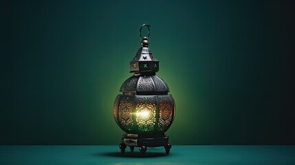 Naklejka premium Ramadan Blue Lantern Islamic Ornament Blurry Bokeh Background
