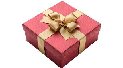 Obraz premium Red gift box with golden ribbon isolated on transparent background