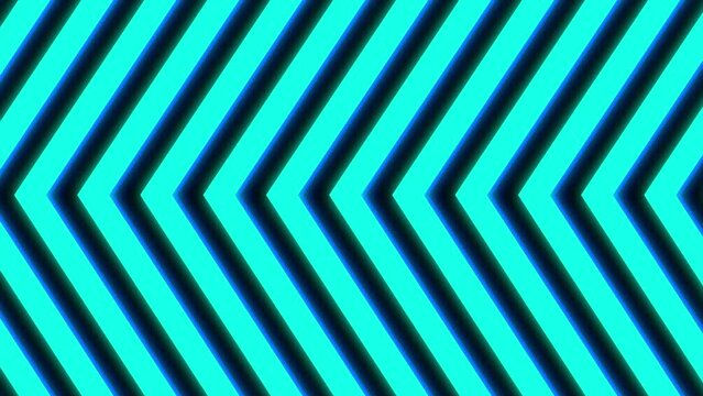 Seamless moving background. background animation with a pattern of lines moving sideways and forming arrows or triangles consisting of violet or cyan and black.
