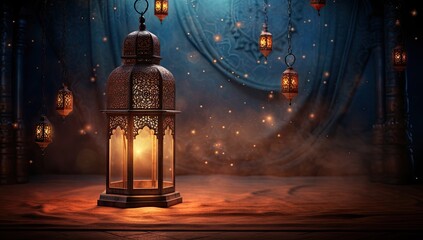 Obraz na płótnie Canvas Ramadan Lantern Islamic Ornament Blurry Bokeh Background