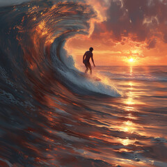  Silhouette of a Surfer Against the Fiery Sunset