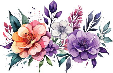Free vector captivating powerful and colorful wildflowers with leaves illustration.AI generative.