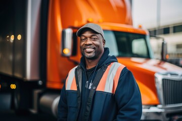 Smiling portrait of a middle aged male truck driver